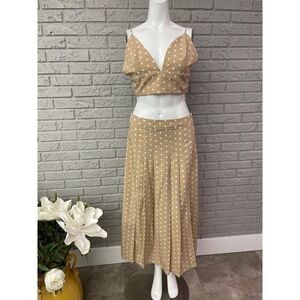 Nasty Gal Tan & White Polka Dot Midi Skirt / Top 2 Pcs Set Size 8 NWT